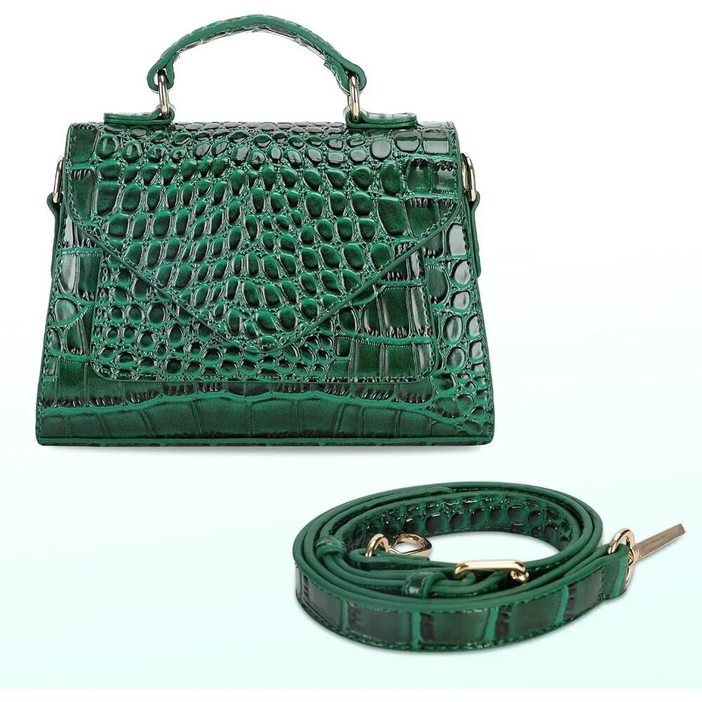 Crocodile Embossed Vegan Leather Crossbody Bag with Phone Pocket Small